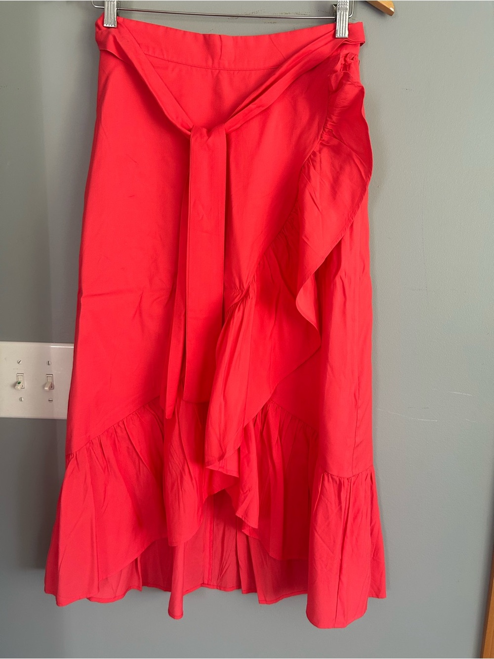 Ann Taylor Coral Red High-Low Ruffle Wrap Skirt